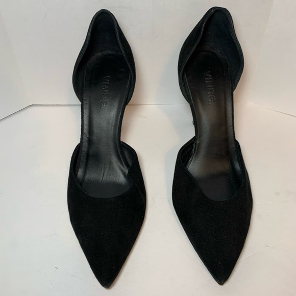 Vince Celeste Black Suede Pointed Toe D'Orsay Heel Pumps Size 8.5M - Picture 2 of 11